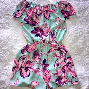 Boutique Off the Shoulder Ruffled Floral Romper